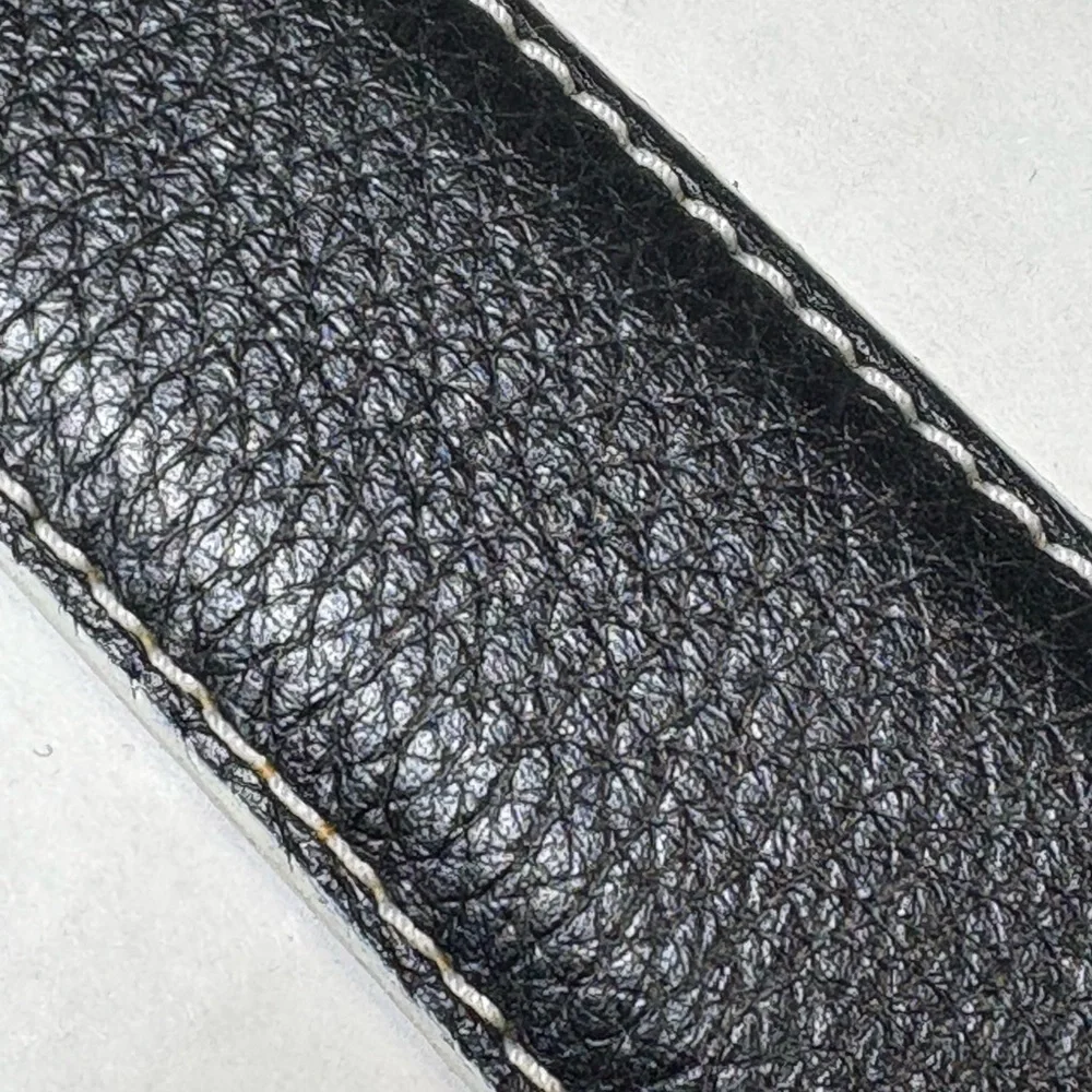 Bobby Jones Men's Black Leather Belt w White Stitching. USA,Italian Brass Buckle